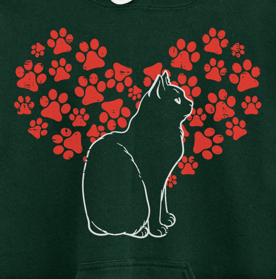 Black Cat Paw Heart Cute Valentines Day Animal Lover Women Pullover Hoodie