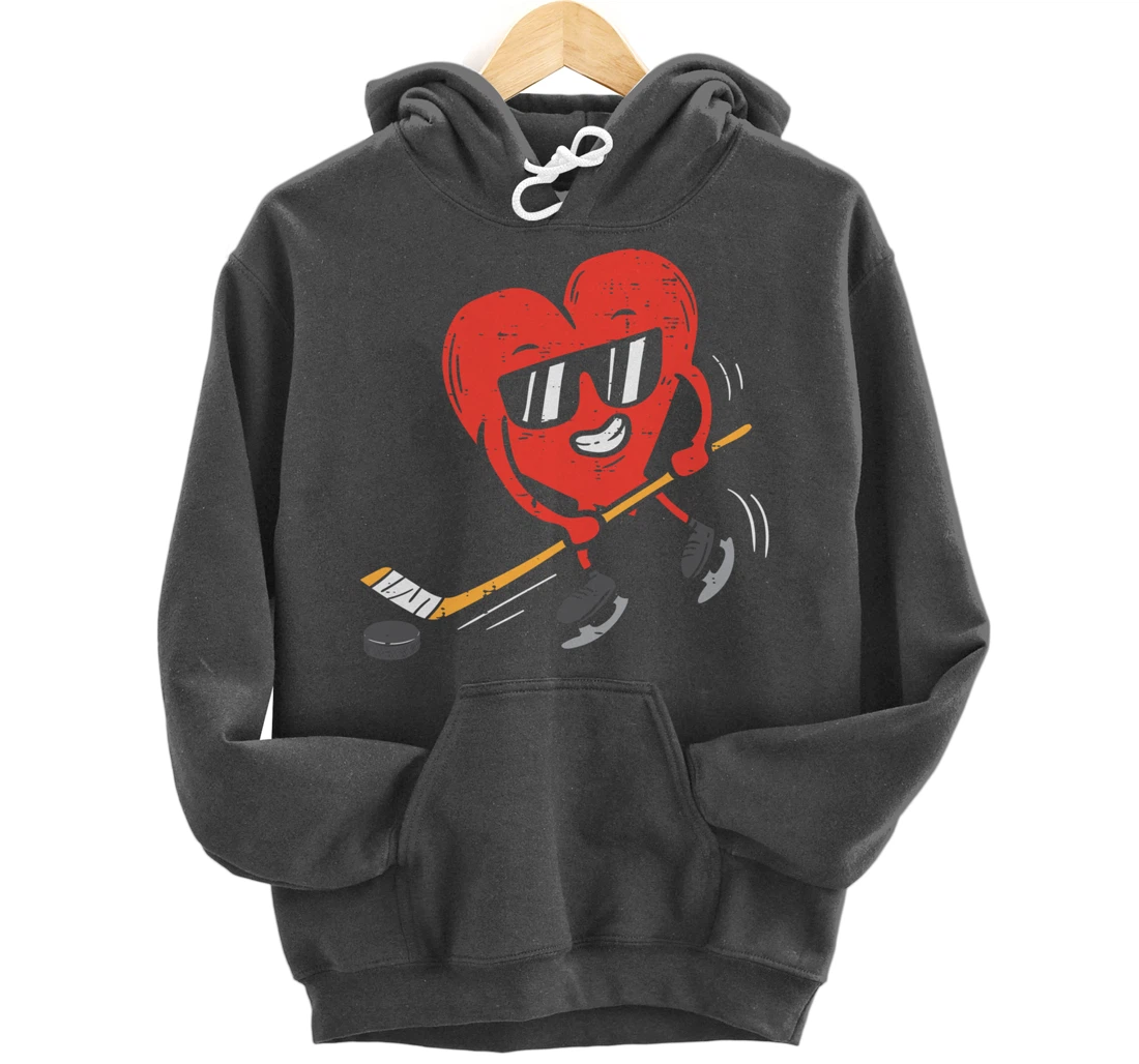Heart Playing Ice Hockey Valentines Day Love Sports Boys Pullover Hoodie