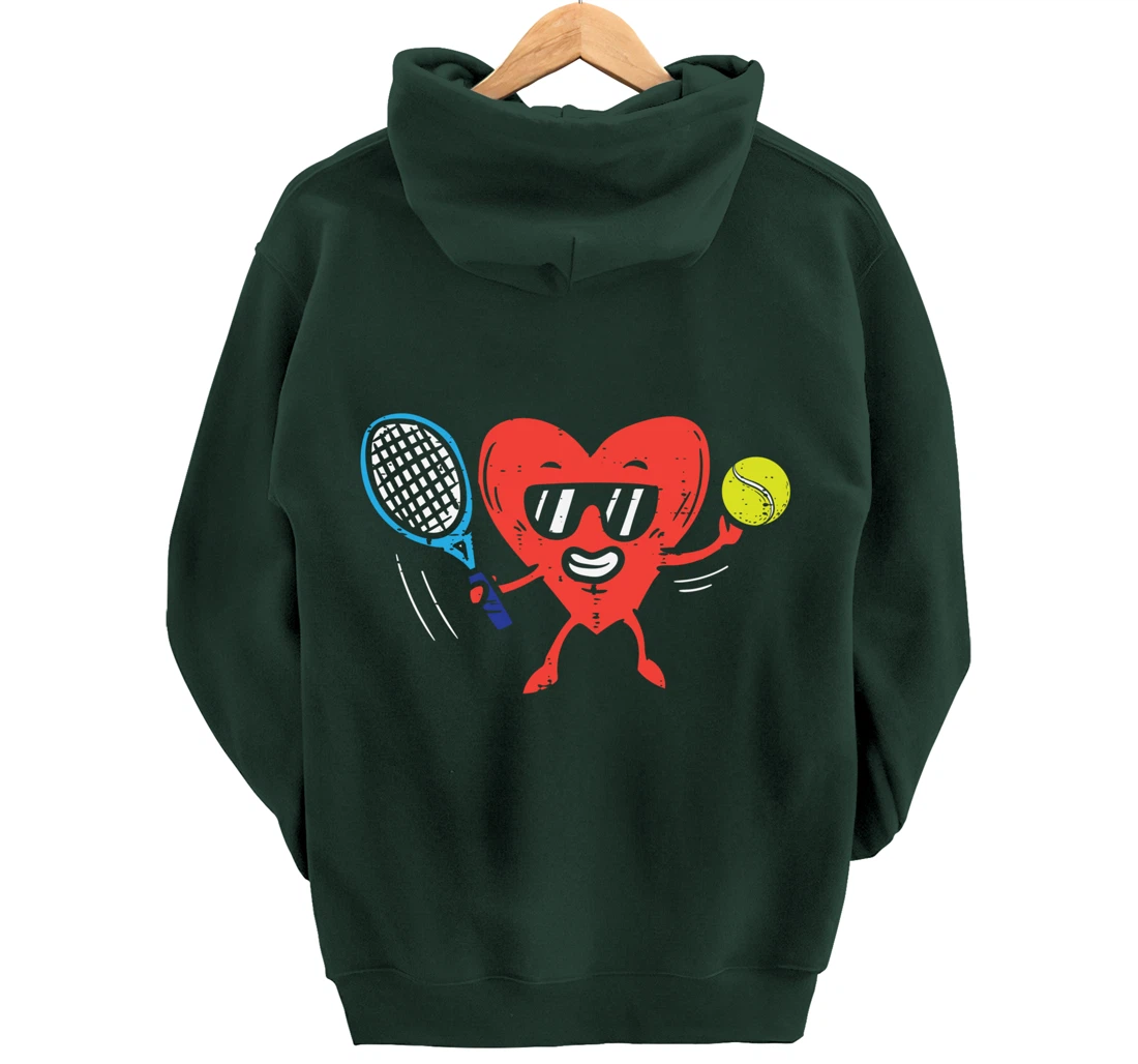 Heart Playing Tennis Cute Valentines Day Love Sports Player Pullover Hoodie