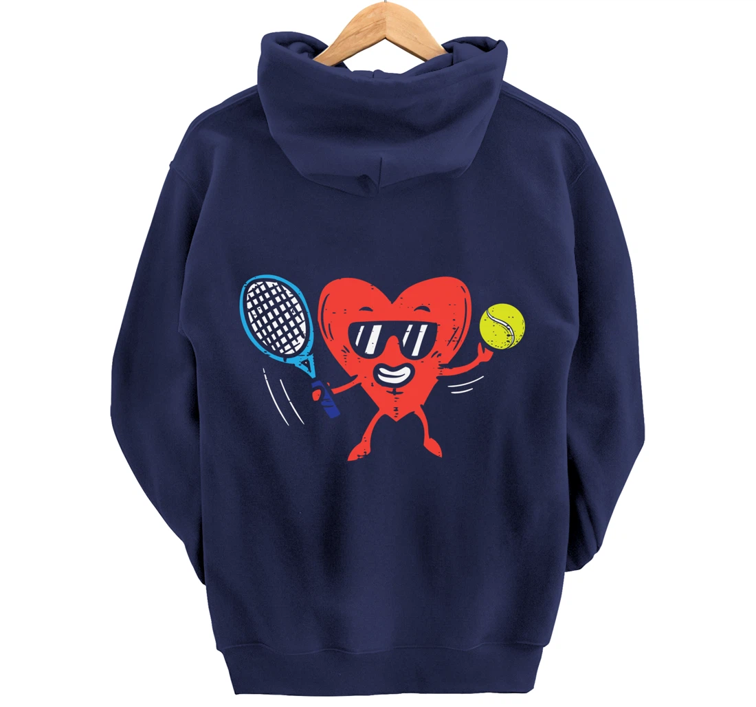 Heart Playing Tennis Cute Valentines Day Love Sports Player Pullover Hoodie