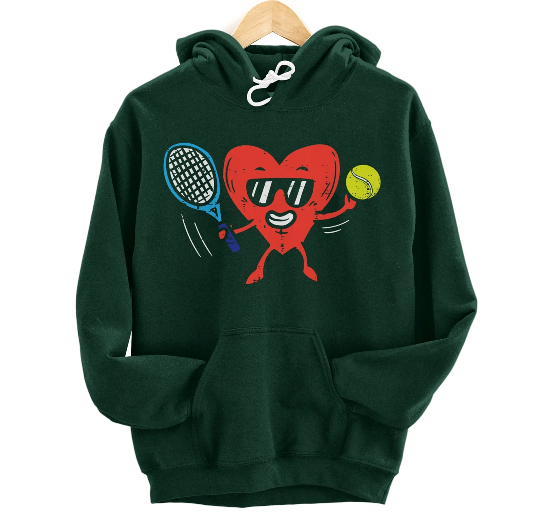 Heart Playing Tennis Cute Valentines Day Love Sports Player Pullover Hoodie
