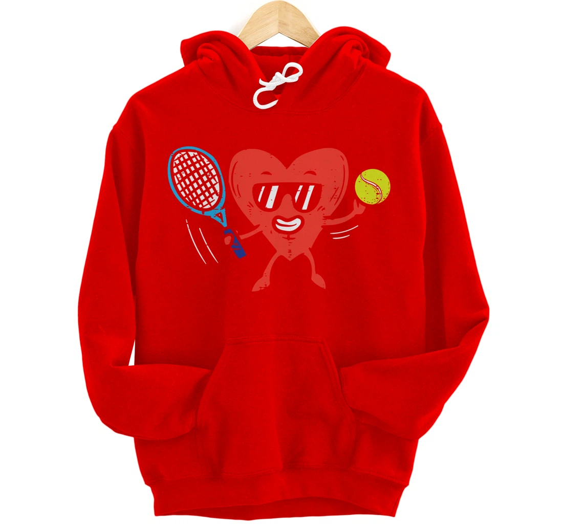 Heart Playing Tennis Cute Valentines Day Love Sports Player Pullover Hoodie