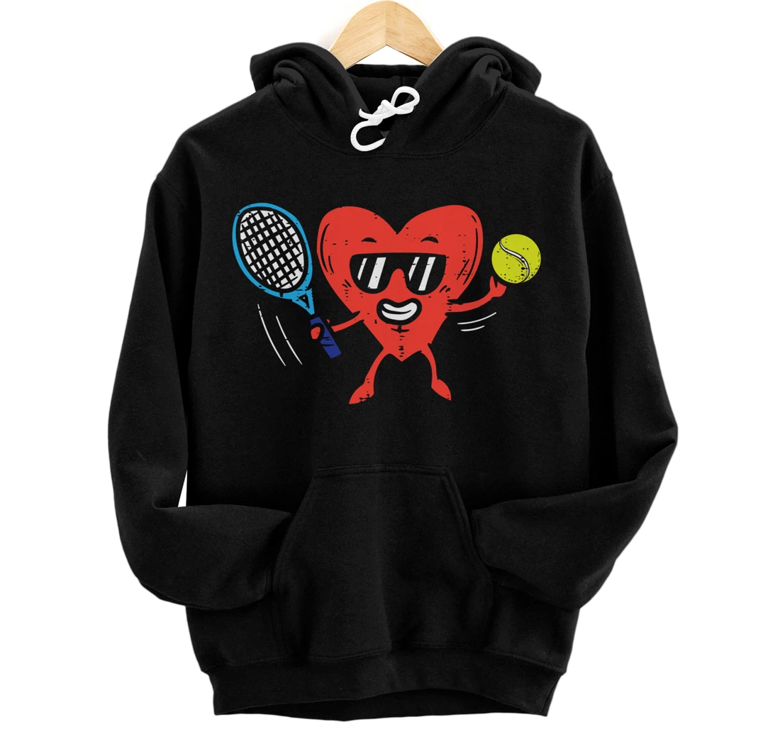 Heart Playing Tennis Cute Valentines Day Love Sports Player Pullover Hoodie