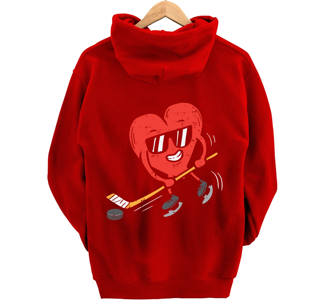 Heart Playing Ice Hockey Valentines Day Love Sports Boys Pullover Hoodie