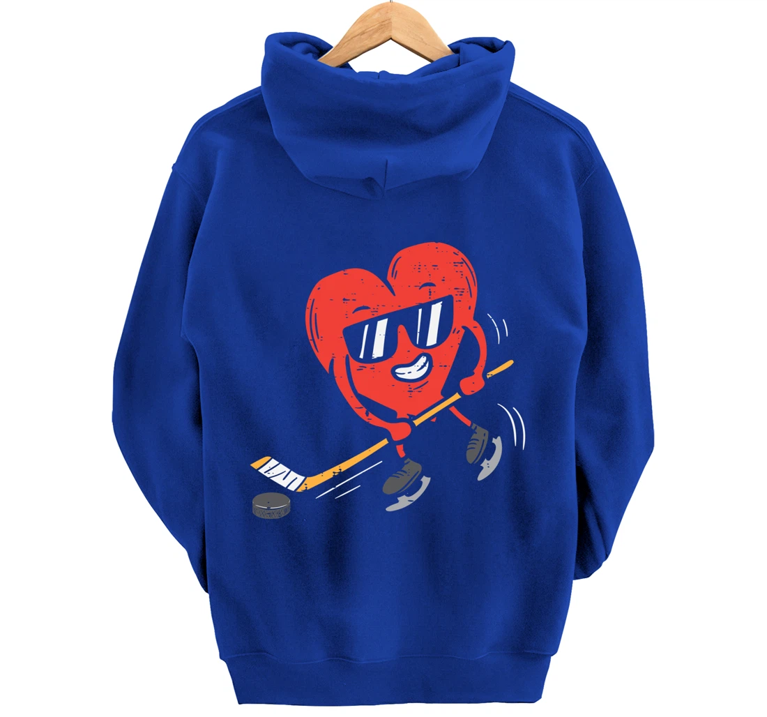 Heart Playing Ice Hockey Valentines Day Love Sports Boys Pullover Hoodie