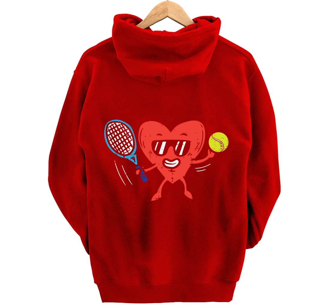 Heart Playing Tennis Cute Valentines Day Love Sports Player Pullover Hoodie