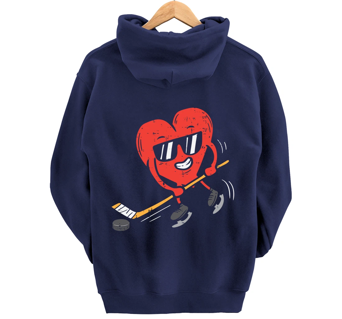 Heart Playing Ice Hockey Valentines Day Love Sports Boys Pullover Hoodie