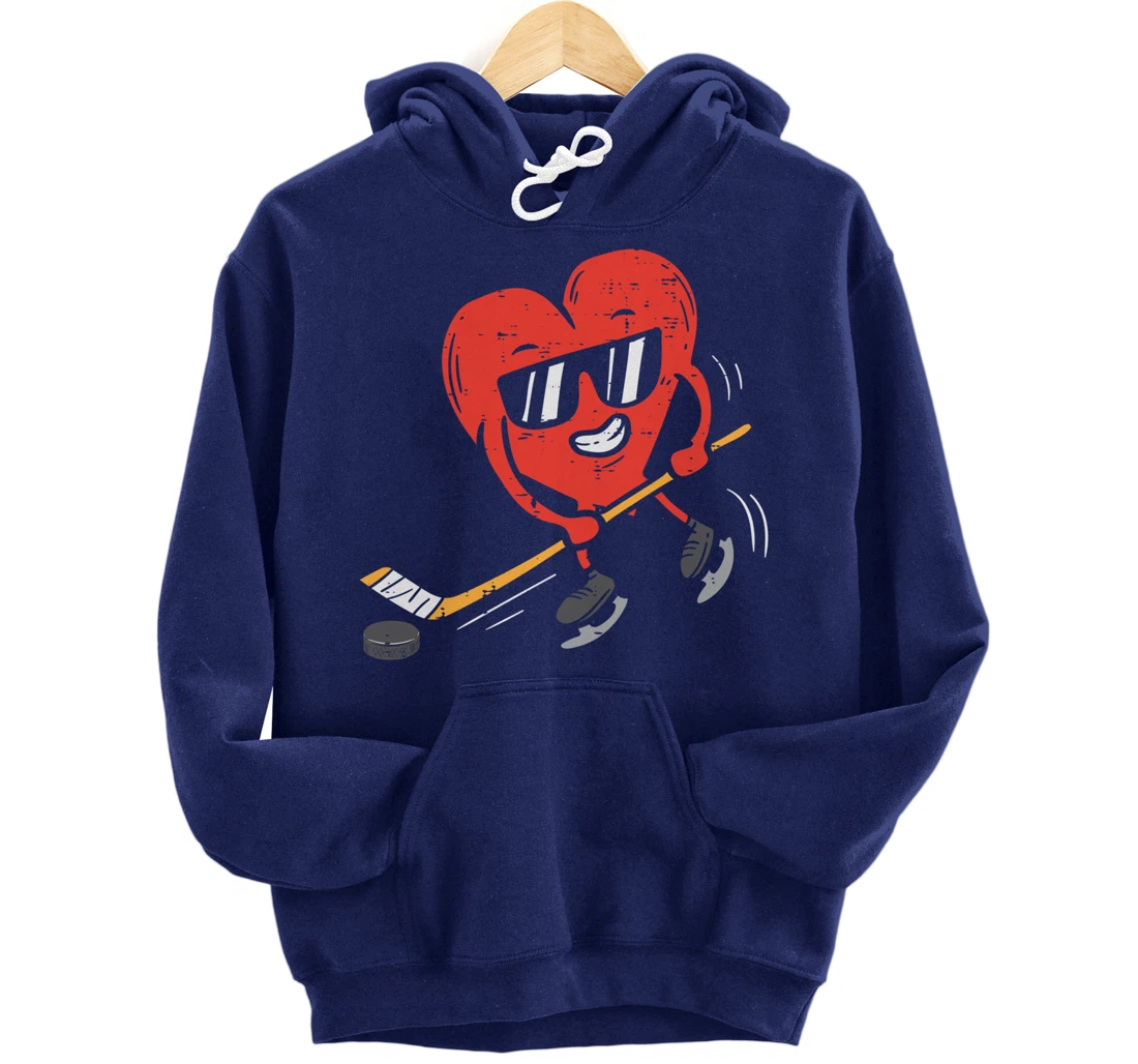 Heart Playing Ice Hockey Valentines Day Love Sports Boys Pullover Hoodie