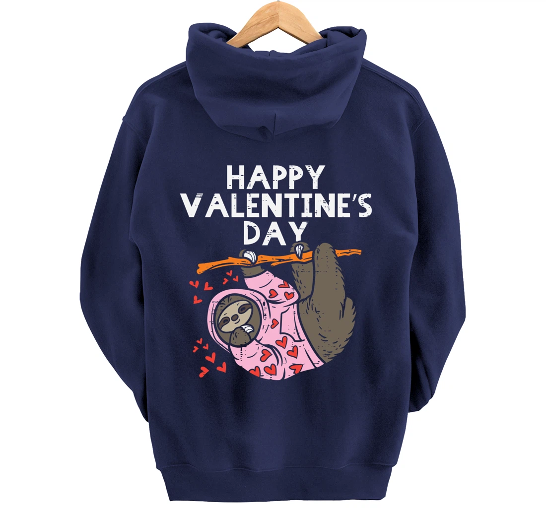 Happy Valentines Day Sloth Hearts Cute Lazy Animal Lover Pullover Hoodie
