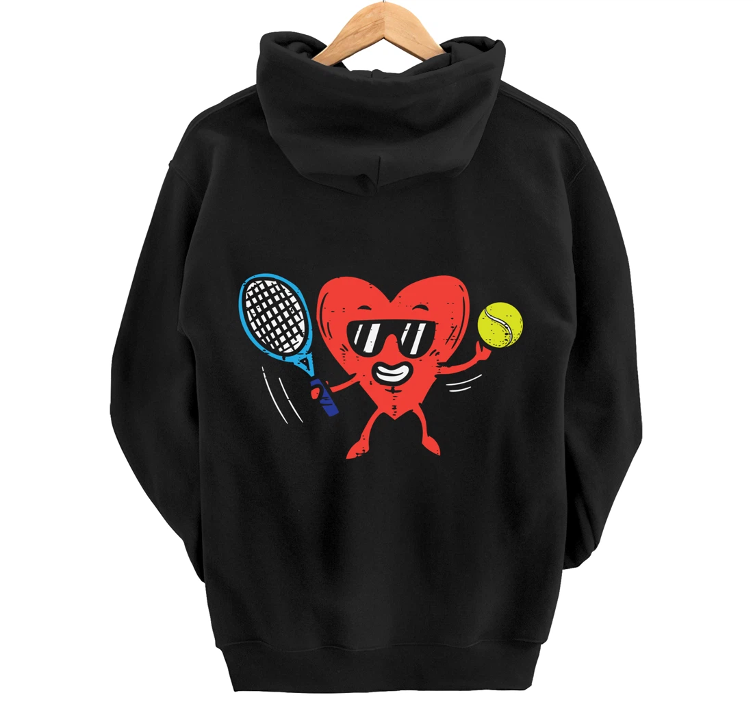 Heart Playing Tennis Cute Valentines Day Love Sports Player Pullover Hoodie