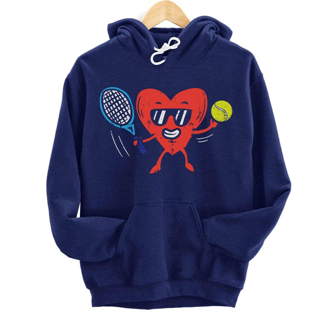 Heart Playing Tennis Cute Valentines Day Love Sports Player Pullover Hoodie