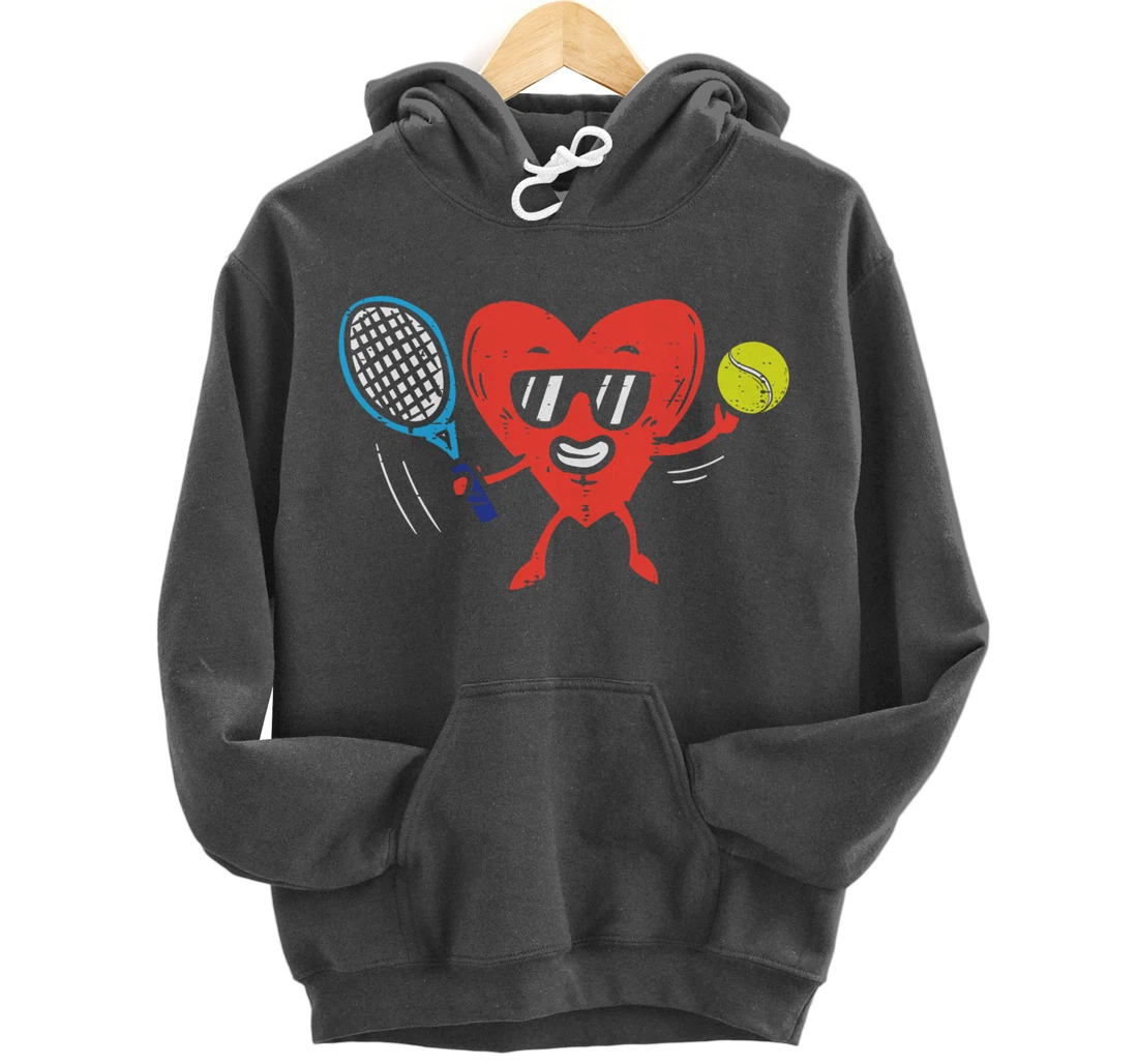 Heart Playing Tennis Cute Valentines Day Love Sports Player Pullover Hoodie