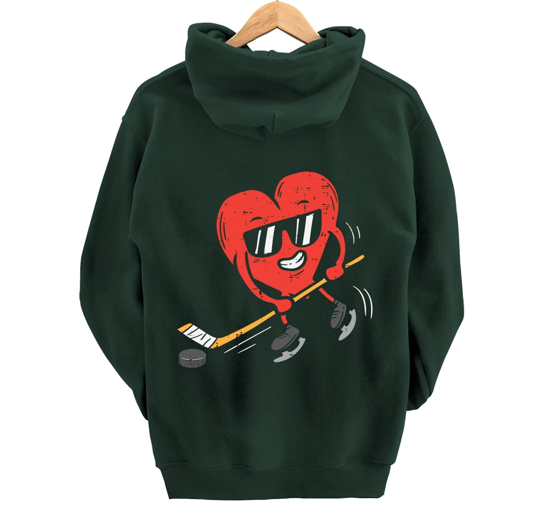 Heart Playing Ice Hockey Valentines Day Love Sports Boys Pullover Hoodie