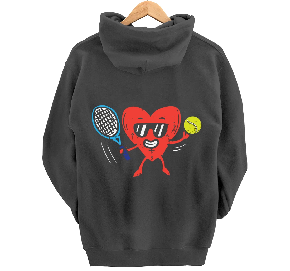 Heart Playing Tennis Cute Valentines Day Love Sports Player Pullover Hoodie