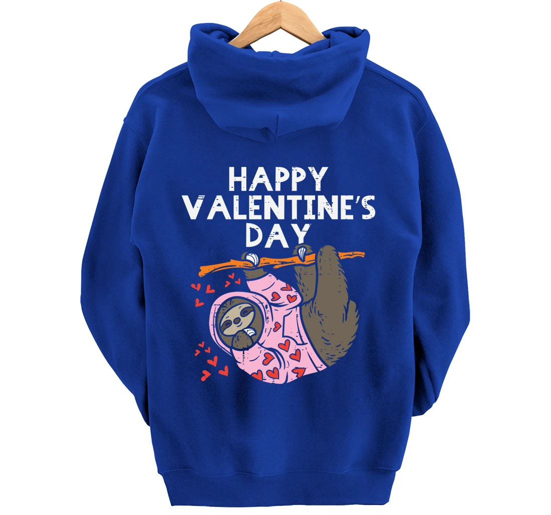 Happy Valentines Day Sloth Hearts Cute Lazy Animal Lover Pullover Hoodie
