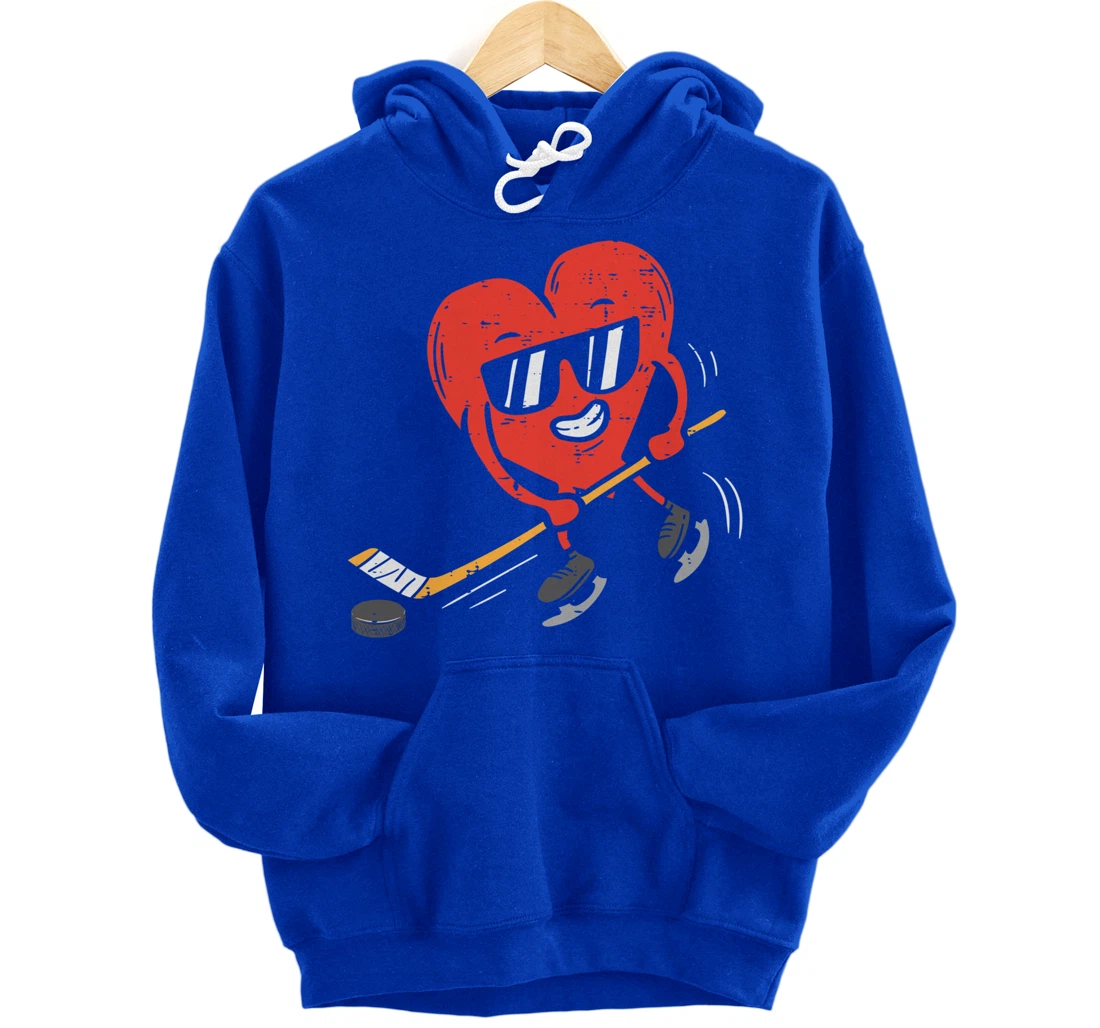 Heart Playing Ice Hockey Valentines Day Love Sports Boys Pullover Hoodie