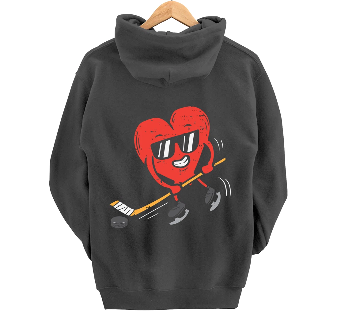 Heart Playing Ice Hockey Valentines Day Love Sports Boys Pullover Hoodie