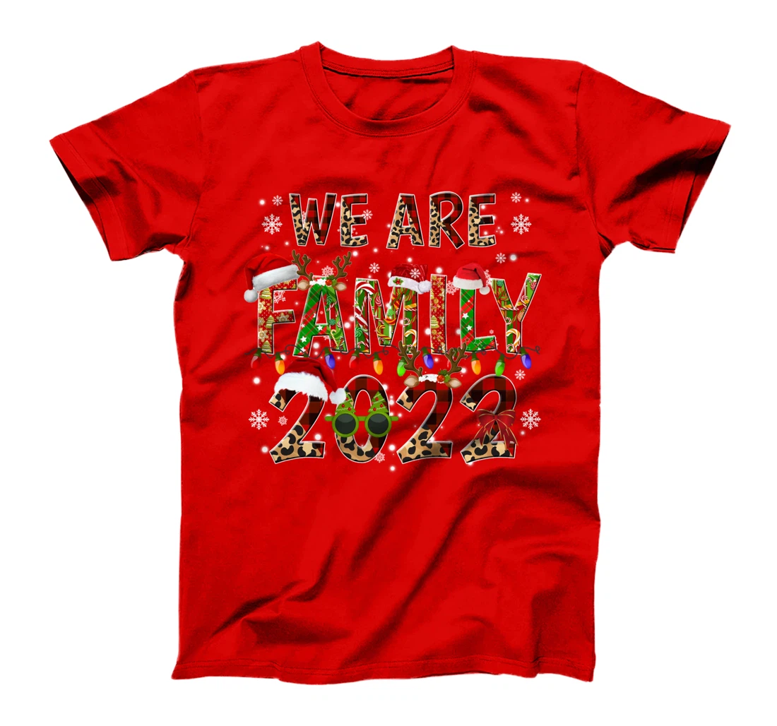 Leopard Buffalo Plaid Christmas We Are Family 2022 Cute Xmas T-Shirt