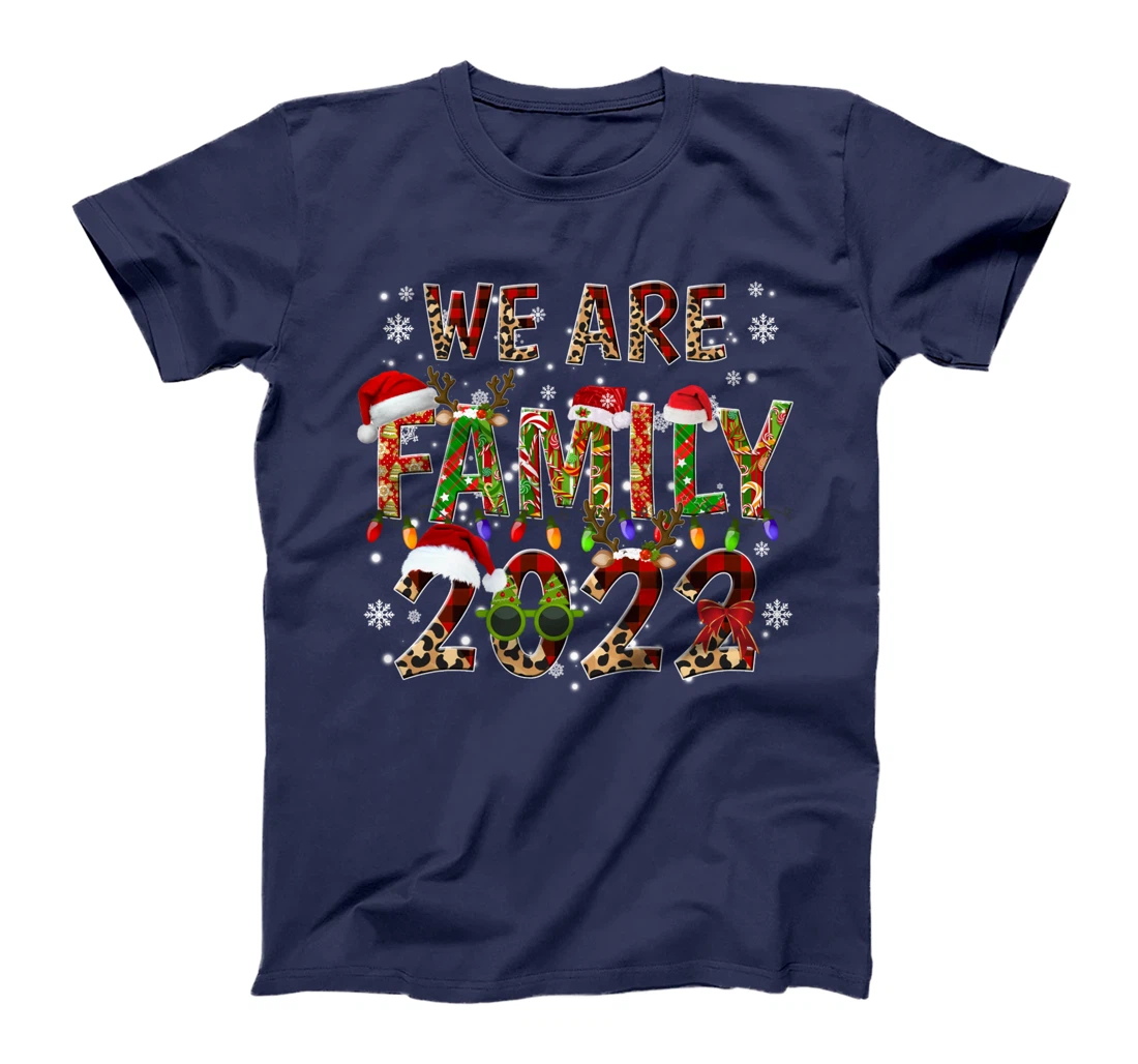 Leopard Buffalo Plaid Christmas We Are Family 2022 Cute Xmas T-Shirt