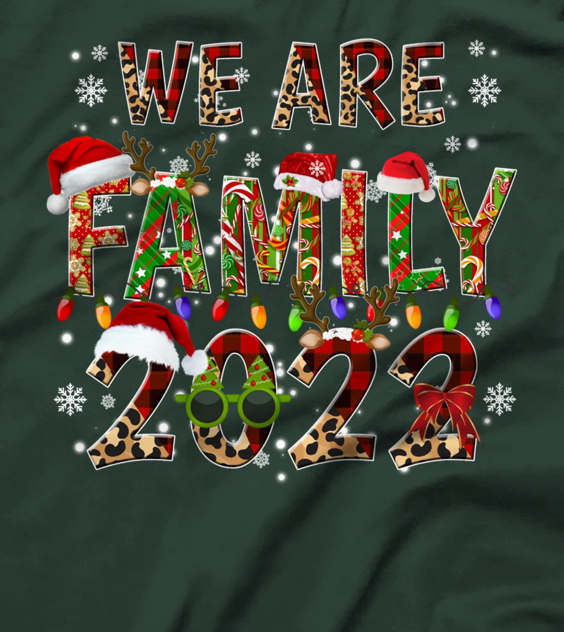 Leopard Buffalo Plaid Christmas We Are Family 2022 Cute Xmas T-Shirt