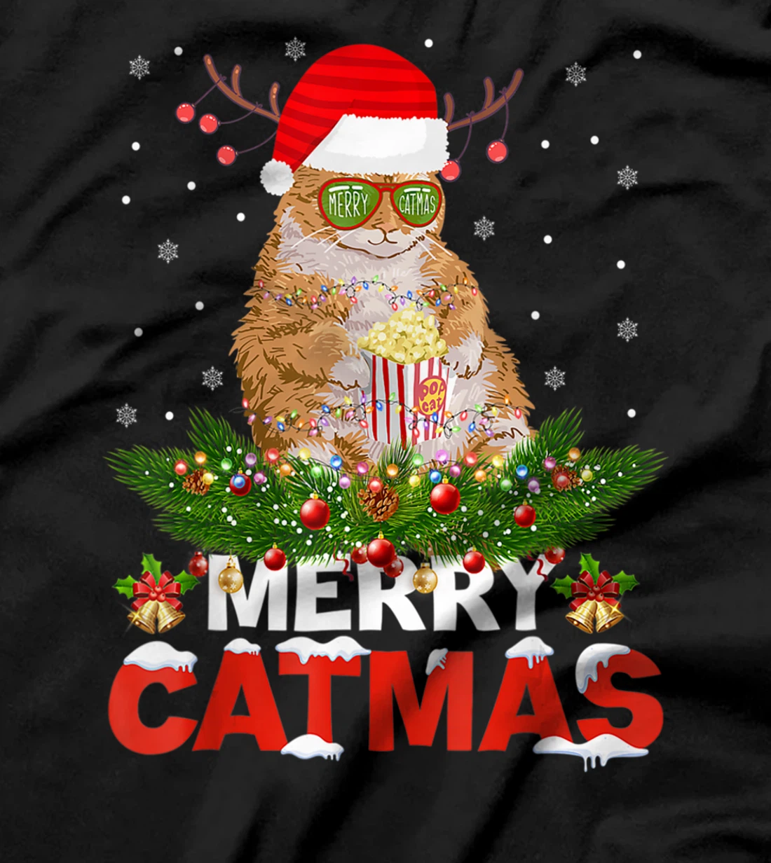 Merry Catmas Cat Christmas Pajamas X-mas Ugly Sweater Womens T-Shirt