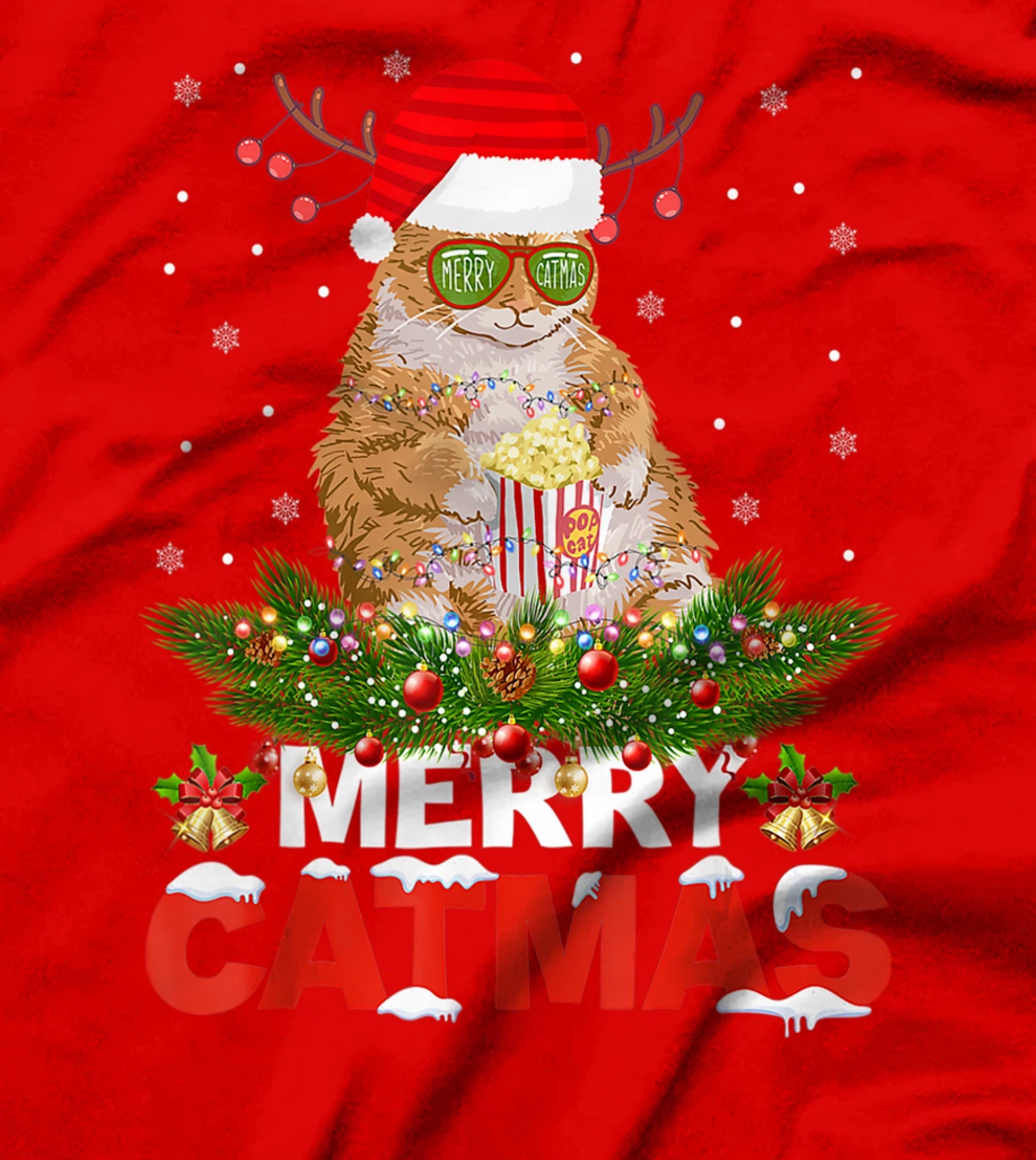 Merry Catmas Cat Christmas Pajamas X-mas Ugly Sweater Womens T-Shirt