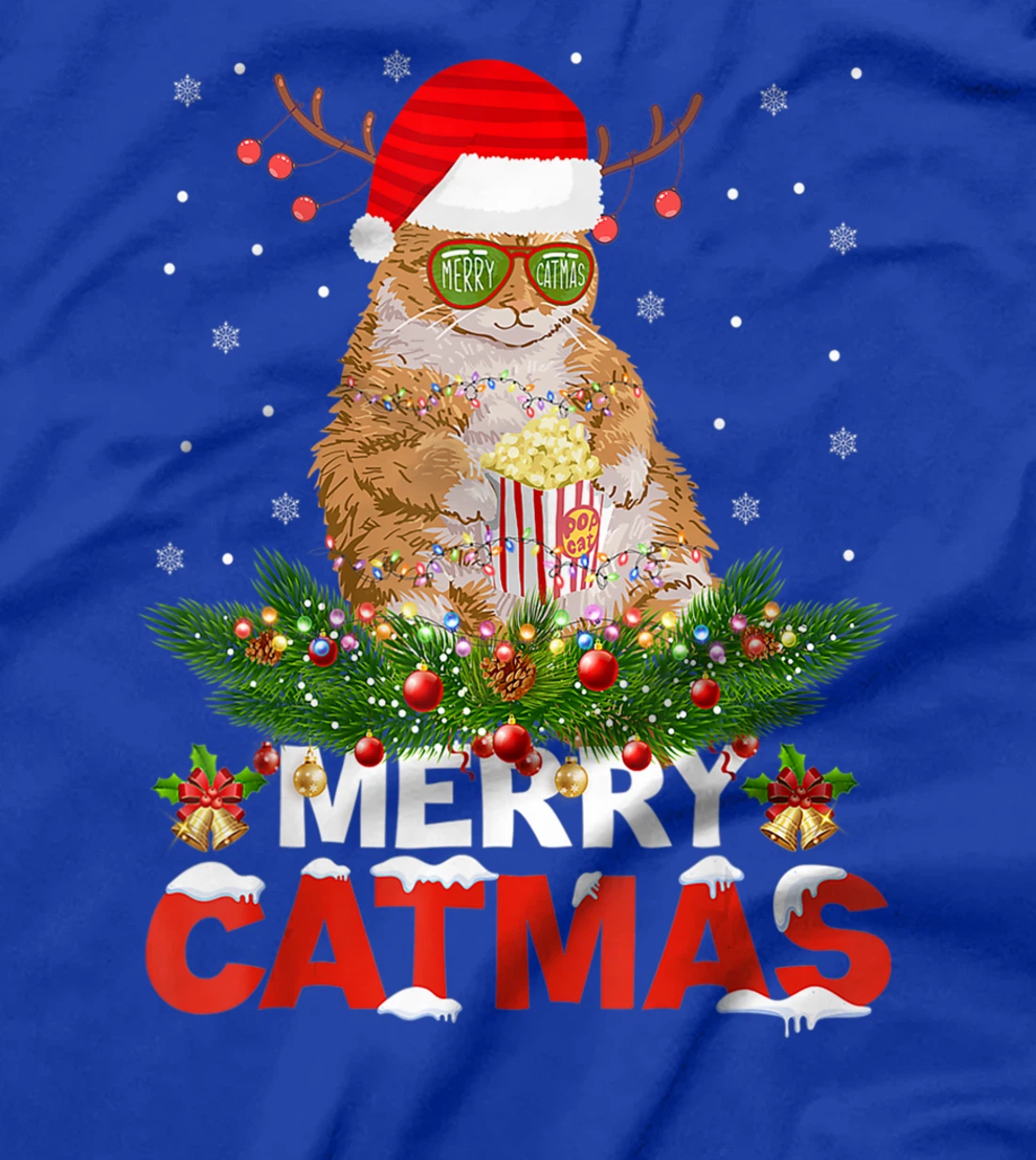 Merry Catmas Cat Christmas Pajamas X-mas Ugly Sweater Womens T-Shirt