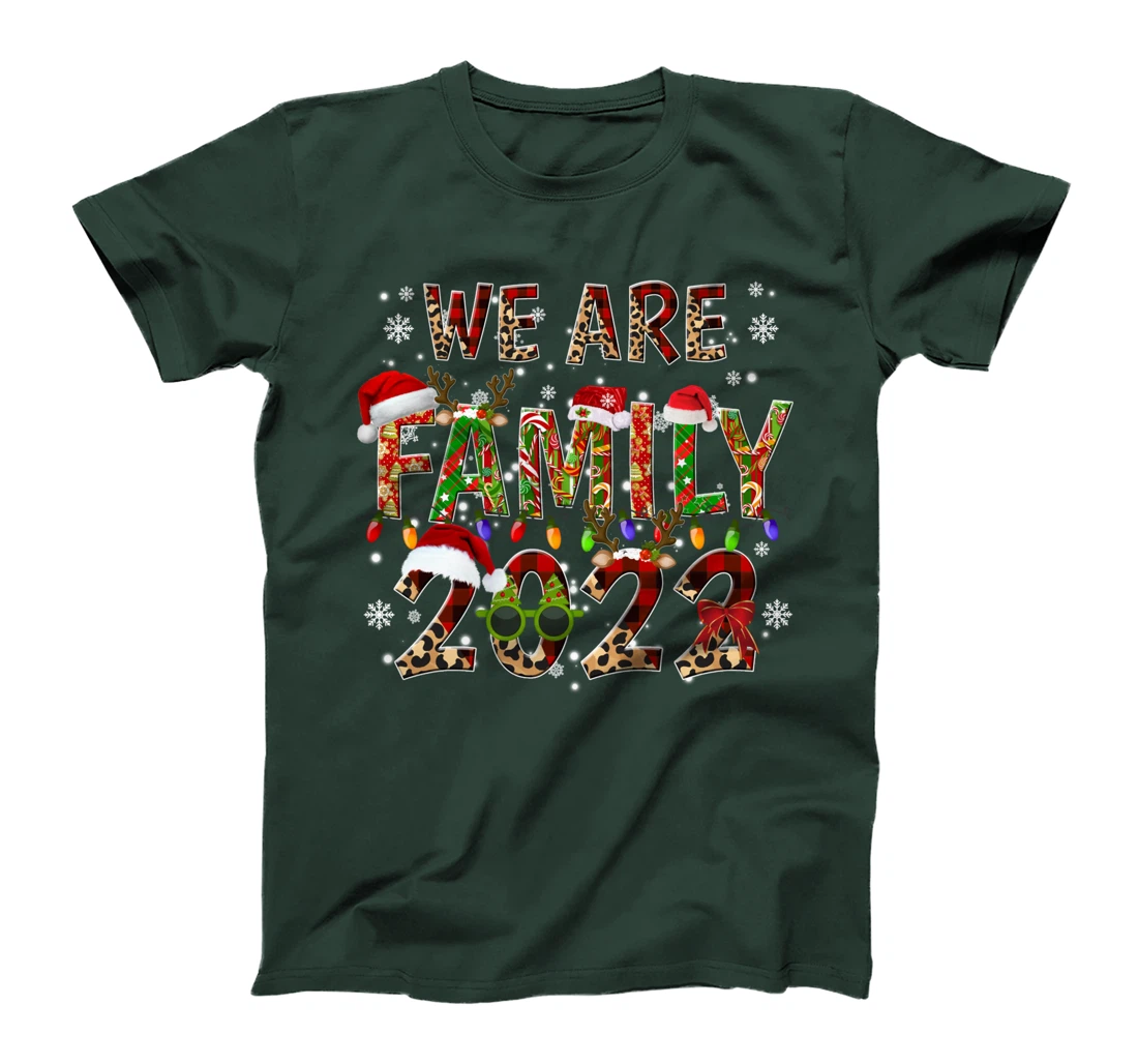 Leopard Buffalo Plaid Christmas We Are Family 2022 Cute Xmas T-Shirt