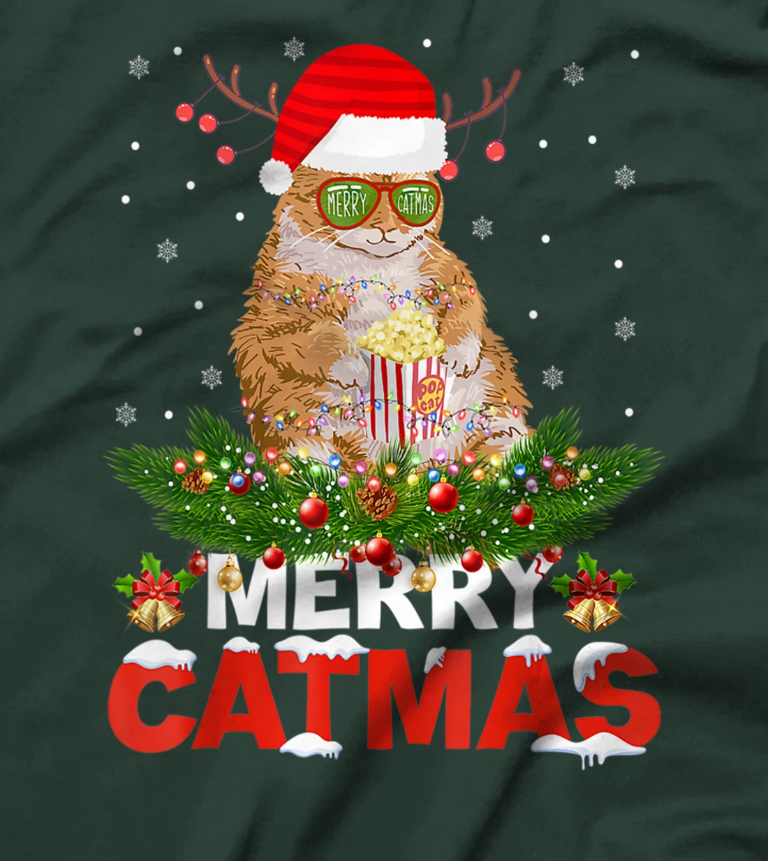 Merry Catmas Cat Christmas Pajamas X-mas Ugly Sweater Womens T-Shirt