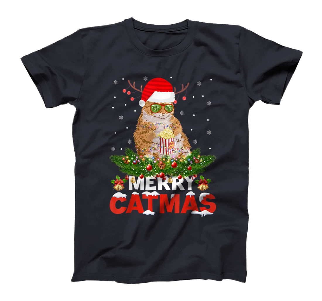 Merry Catmas Cat Christmas Pajamas X-mas Ugly Sweater Womens T-Shirt