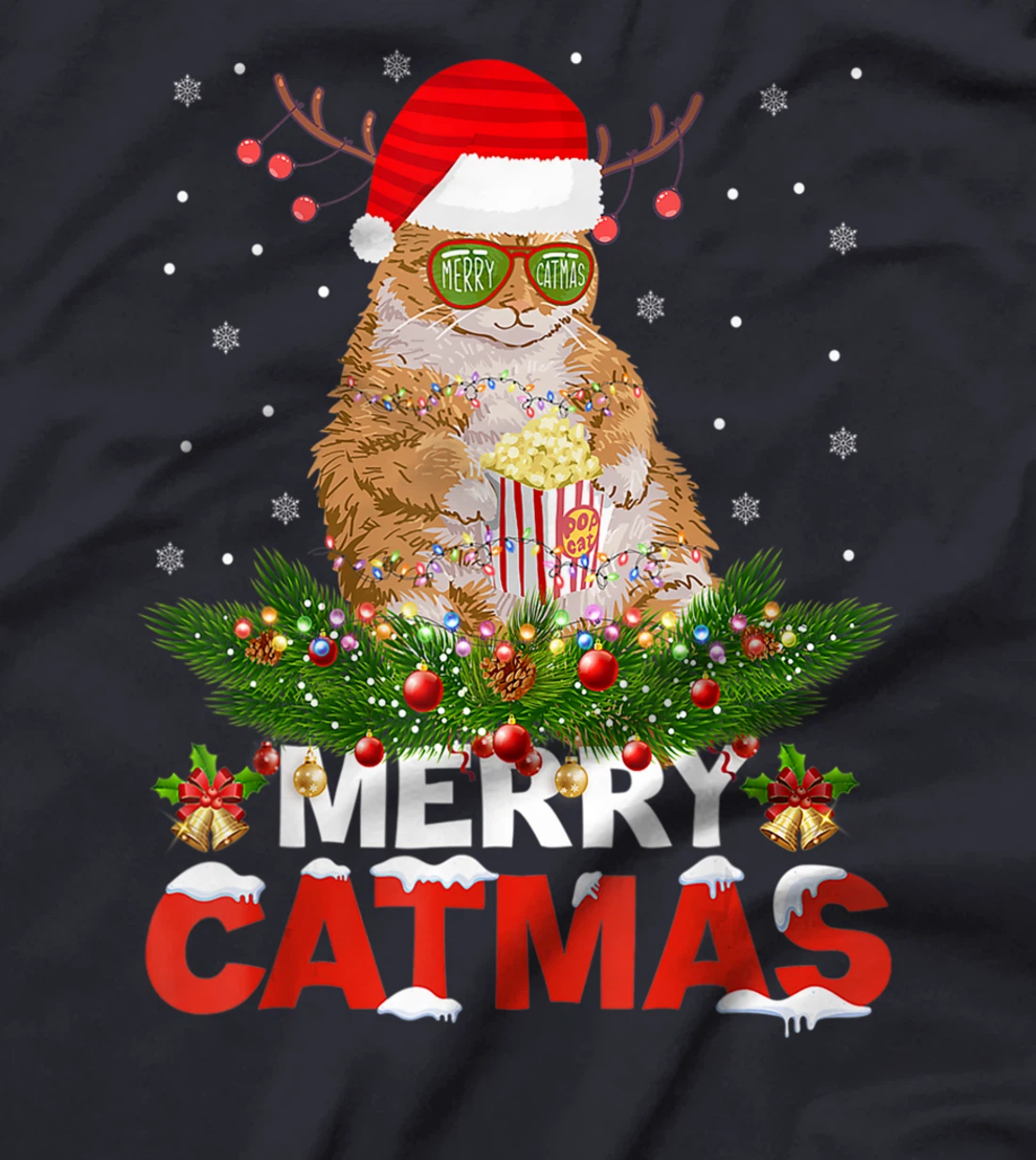 Merry Catmas Cat Christmas Pajamas X-mas Ugly Sweater Womens T-Shirt