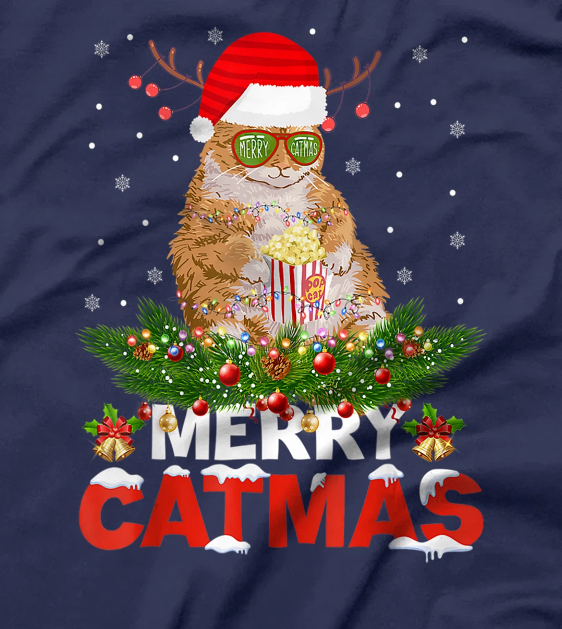 Merry Catmas Cat Christmas Pajamas X-mas Ugly Sweater Womens T-Shirt