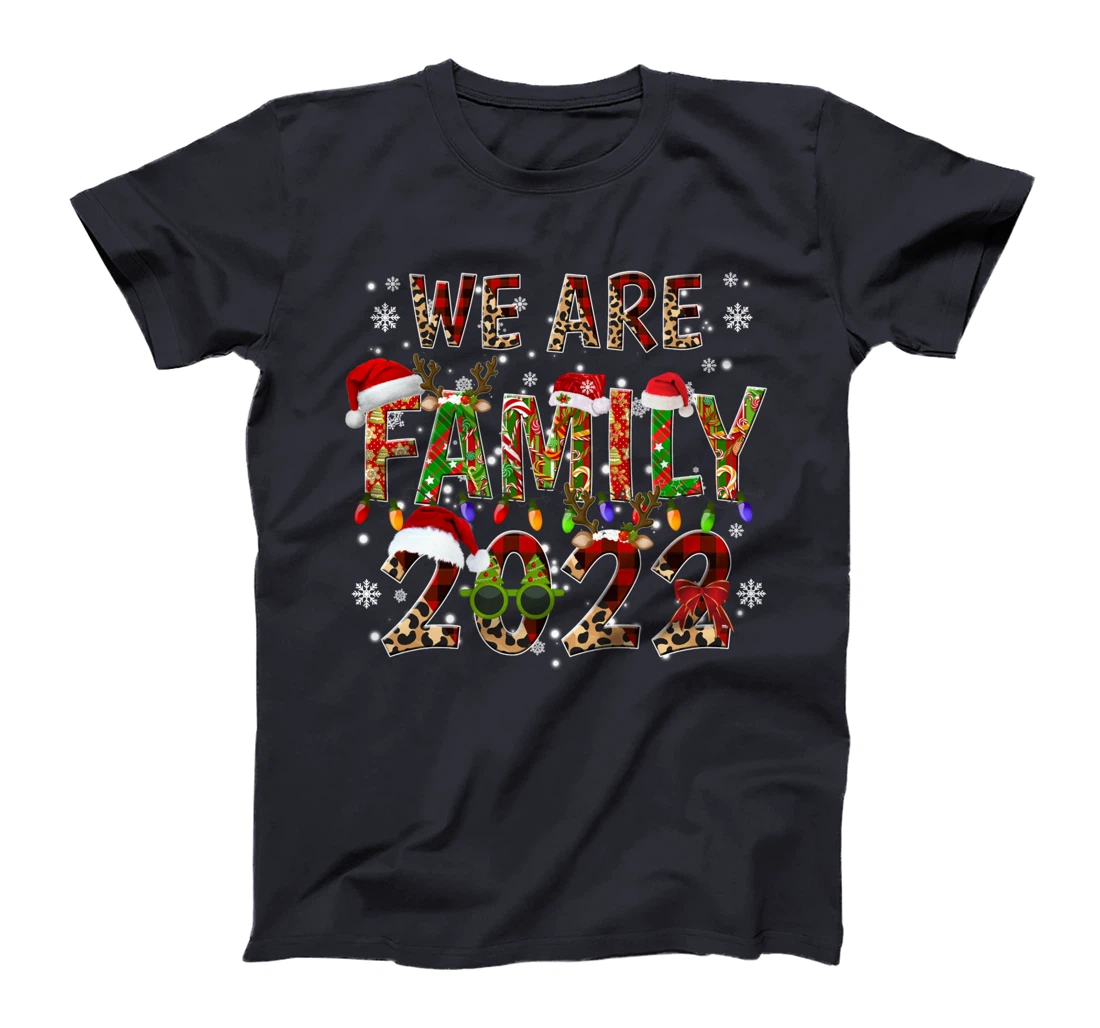 Leopard Buffalo Plaid Christmas We Are Family 2022 Cute Xmas T-Shirt