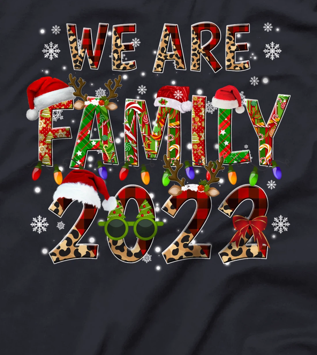 Leopard Buffalo Plaid Christmas We Are Family 2022 Cute Xmas T-Shirt