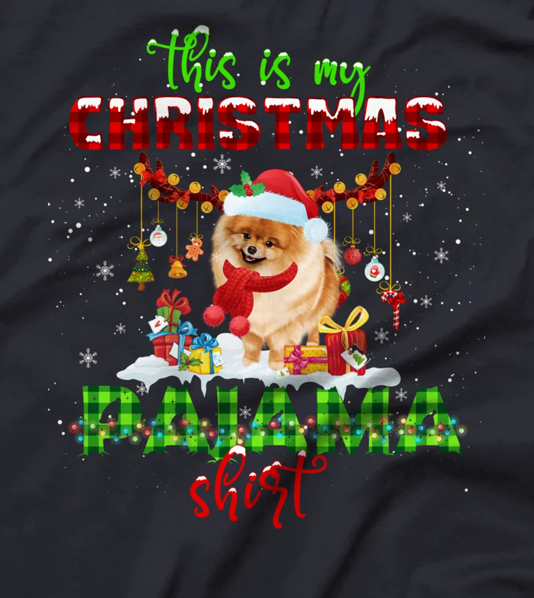 This Is My Christmas Pajama Shirt Pomeranian Santa Hat Light T-Shirt