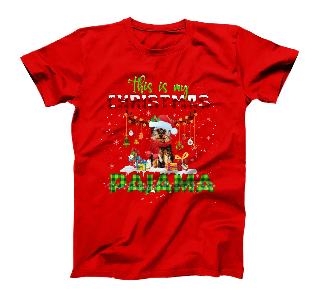 This Is My Christmas Pajama Shirt Yorkie Santa Hat Lights T-Shirt