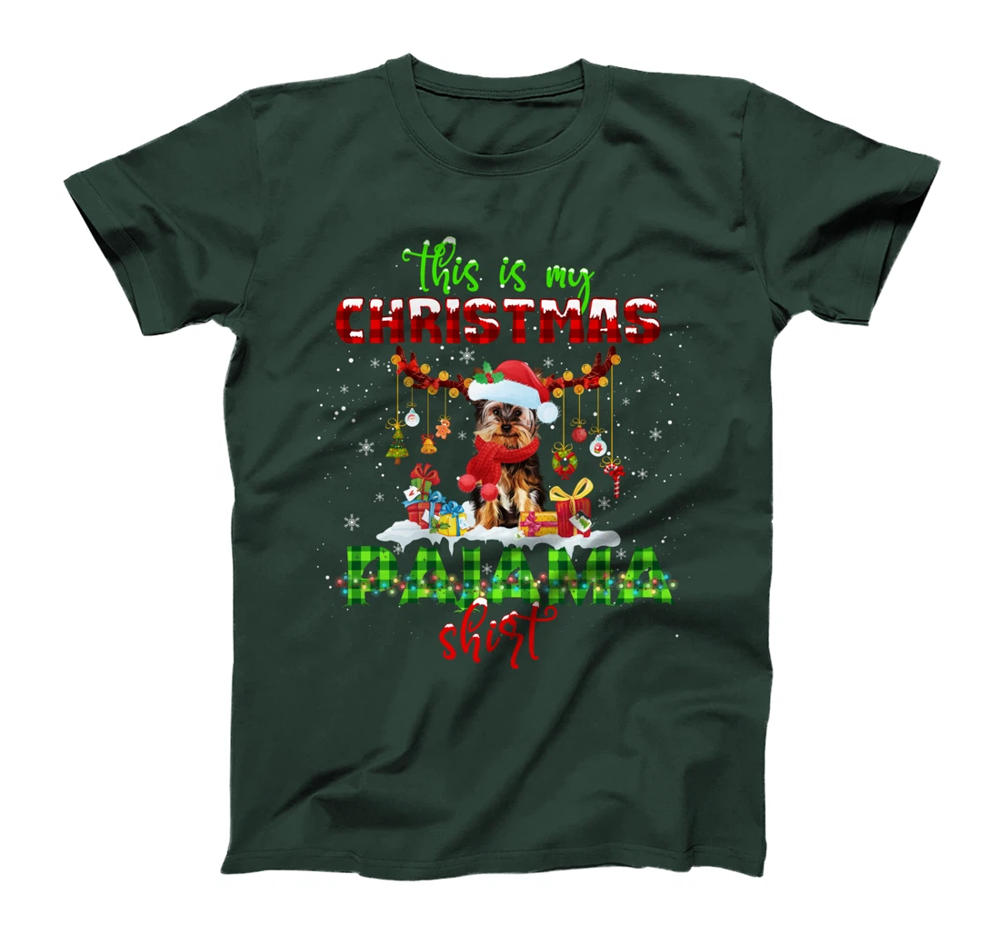 This Is My Christmas Pajama Shirt Yorkie Santa Hat Lights T-Shirt