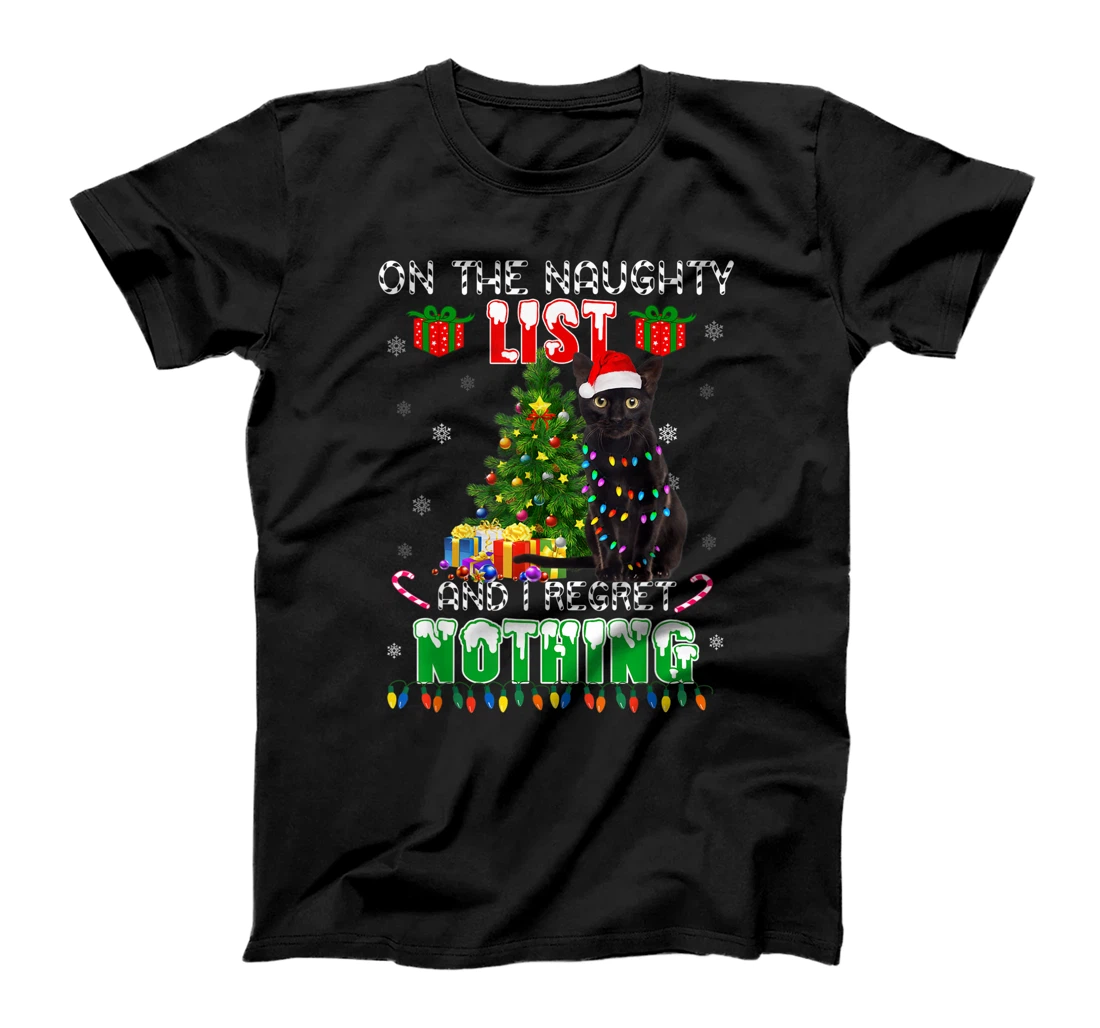 On The Naughty List And I Regret Nothing Black Cat Christmas T-Shirt, Women T-Shirt