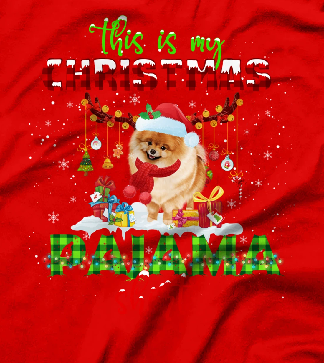 This Is My Christmas Pajama Shirt Pomeranian Santa Hat Light T-Shirt