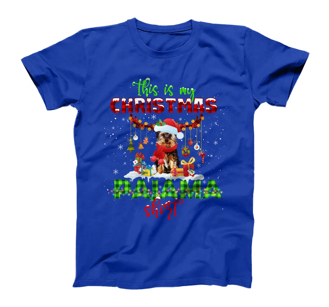 This Is My Christmas Pajama Shirt Yorkie Santa Hat Lights T-Shirt