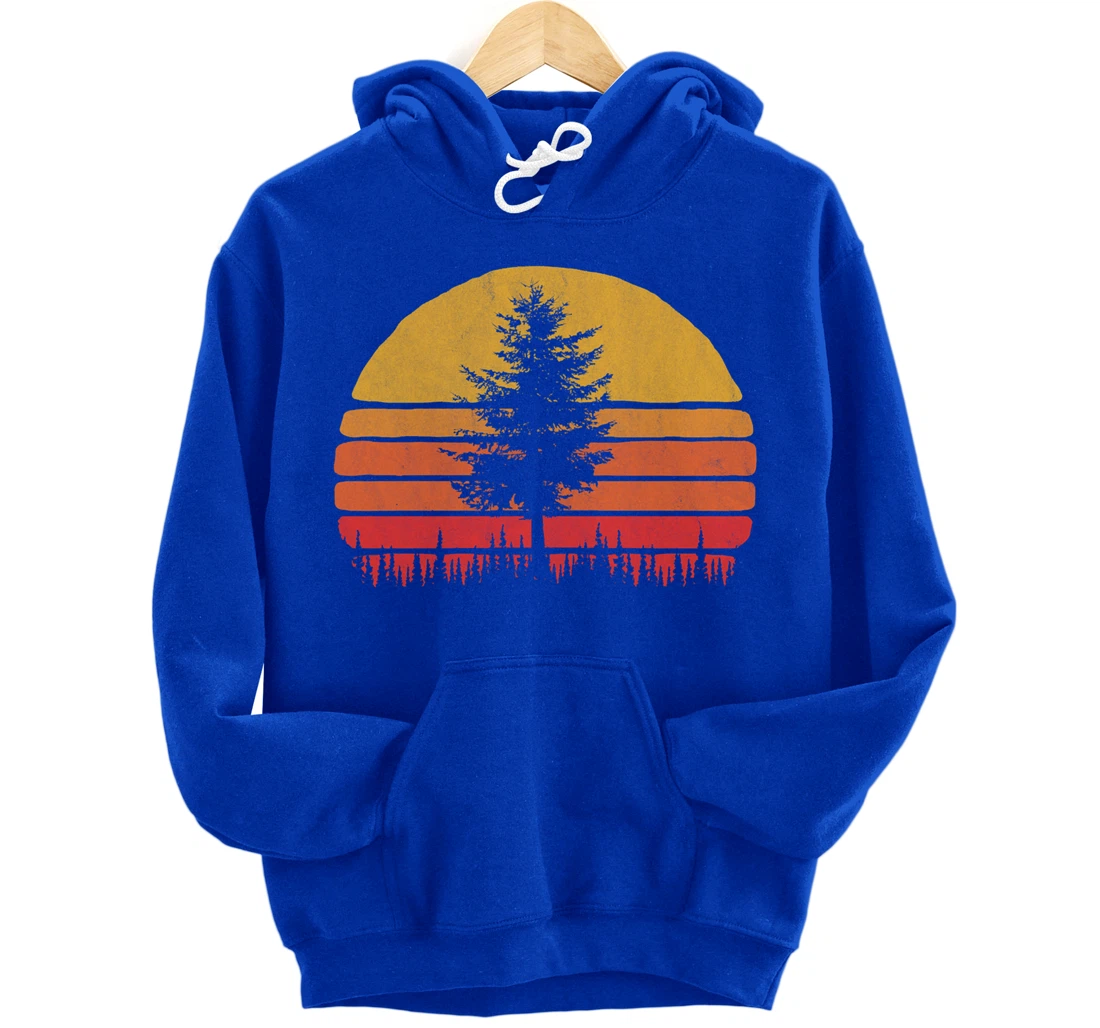 Retro Sun Minimalist Pine Tree Vintage Graphic Pullover Hoodie