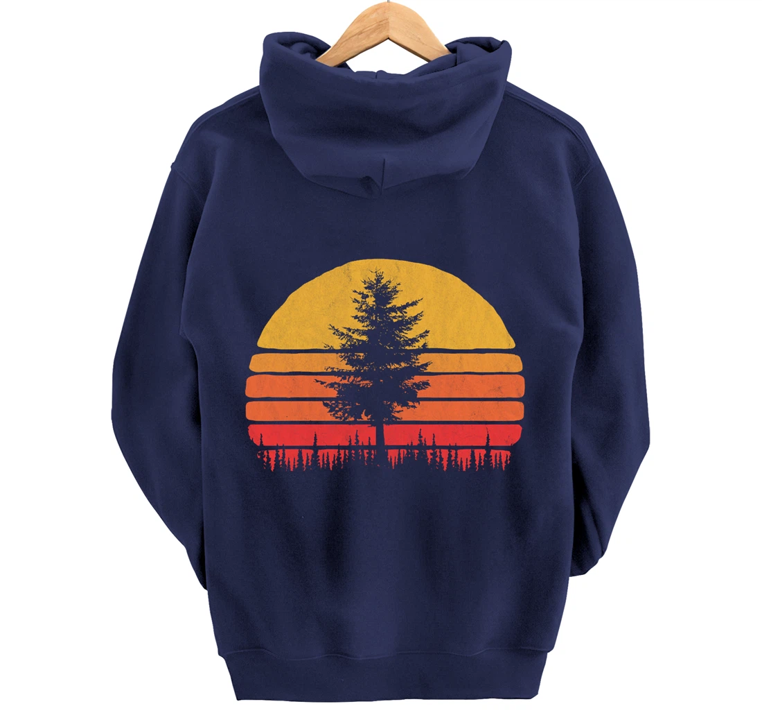 Retro Sun Minimalist Pine Tree Vintage Graphic Pullover Hoodie