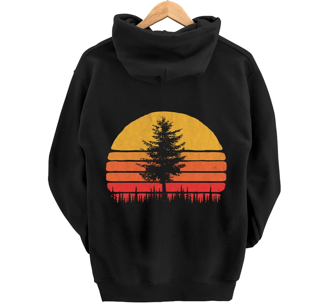 Retro Sun Minimalist Pine Tree Vintage Graphic Pullover Hoodie
