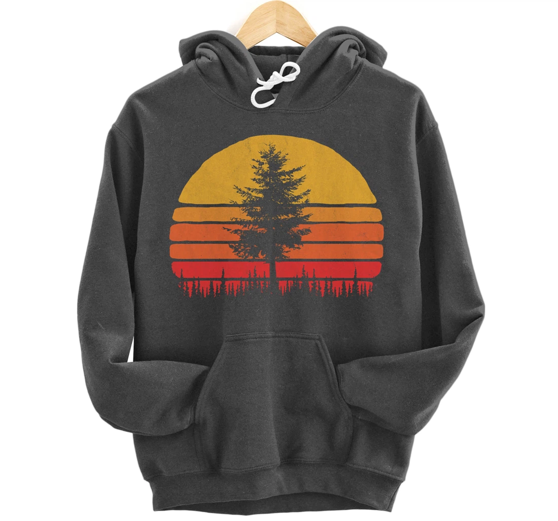 Retro Sun Minimalist Pine Tree Vintage Graphic Pullover Hoodie