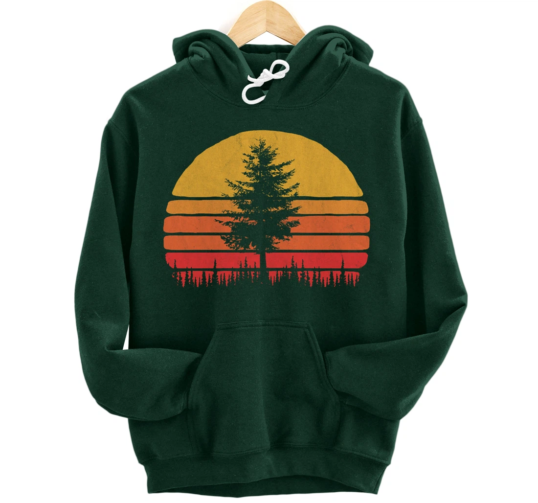 Retro Sun Minimalist Pine Tree Vintage Graphic Pullover Hoodie
