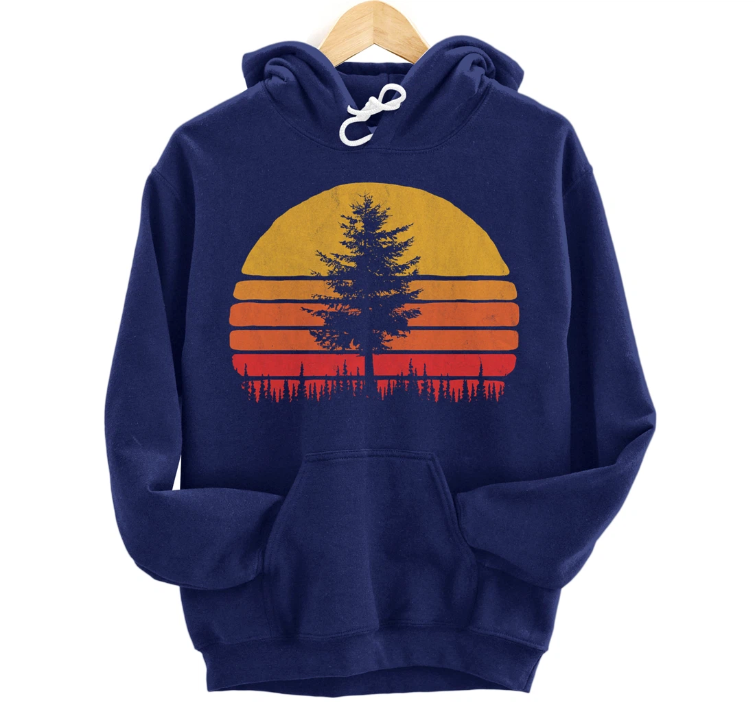Retro Sun Minimalist Pine Tree Vintage Graphic Pullover Hoodie