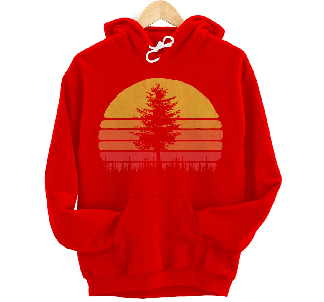 Retro Sun Minimalist Pine Tree Vintage Graphic Pullover Hoodie