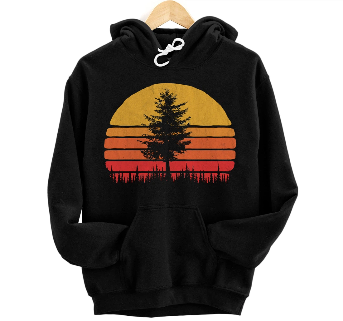 Retro Sun Minimalist Pine Tree Vintage Graphic Pullover Hoodie