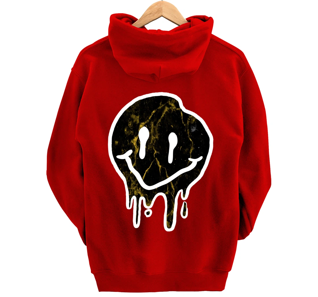 Cool Black & Gold Dripping Smiley Face Pullover Hoodie