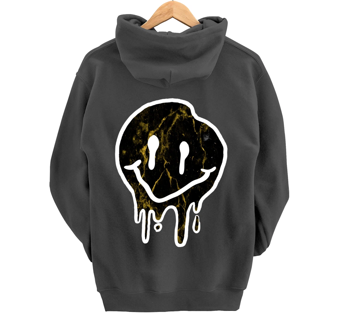 Cool Black & Gold Dripping Smiley Face Pullover Hoodie